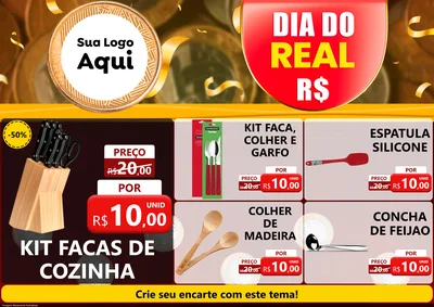 Modelo de Encarte para Encarte A4 Horizontal com o tema Dia do Real para Utilidades Domésticas