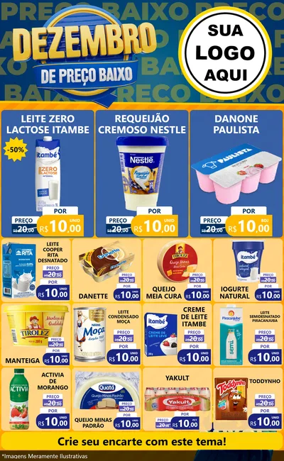 Modelo de Encarte para Encarte Grande com o tema Dezembro de Preço Baixo para Frios e Laticínios