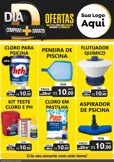 Modelo de Encarte para Encarte A4 Vertical com o tema Dia D Mais Economia para Produtos para Piscina