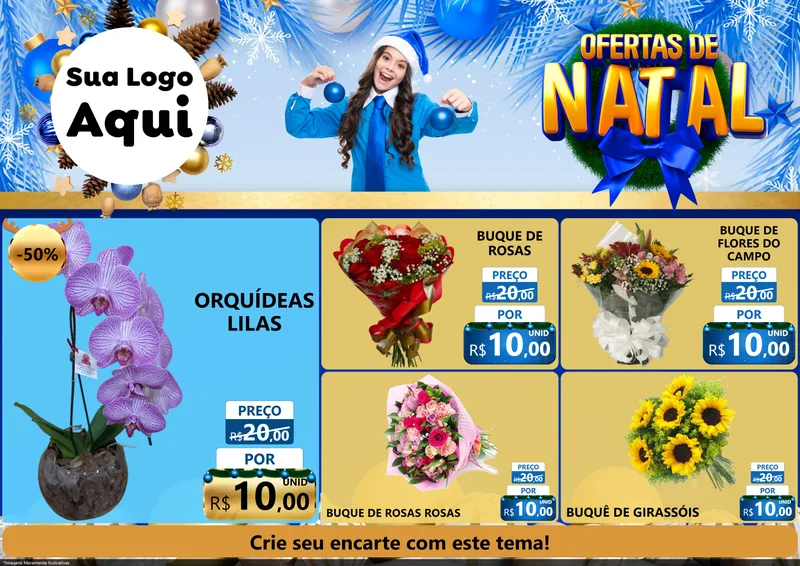 Modelo de Encarte para Encarte A4 Horizontal com o tema Ofertas de Natal para Floricultura e jardim