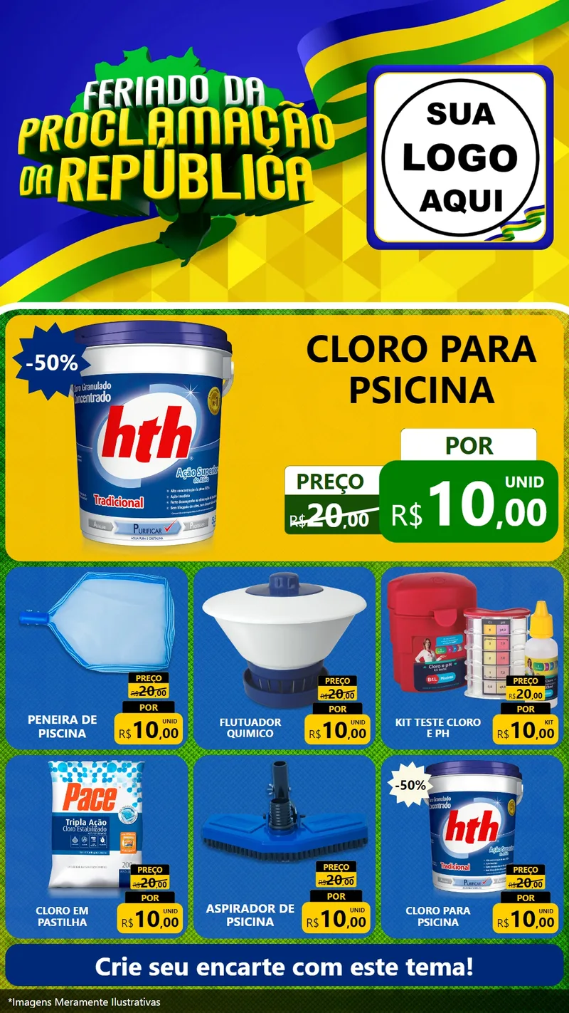 Modelo de Rede Social para Stories com o tema Feriado da Proclamação da República para Produtos para Piscina