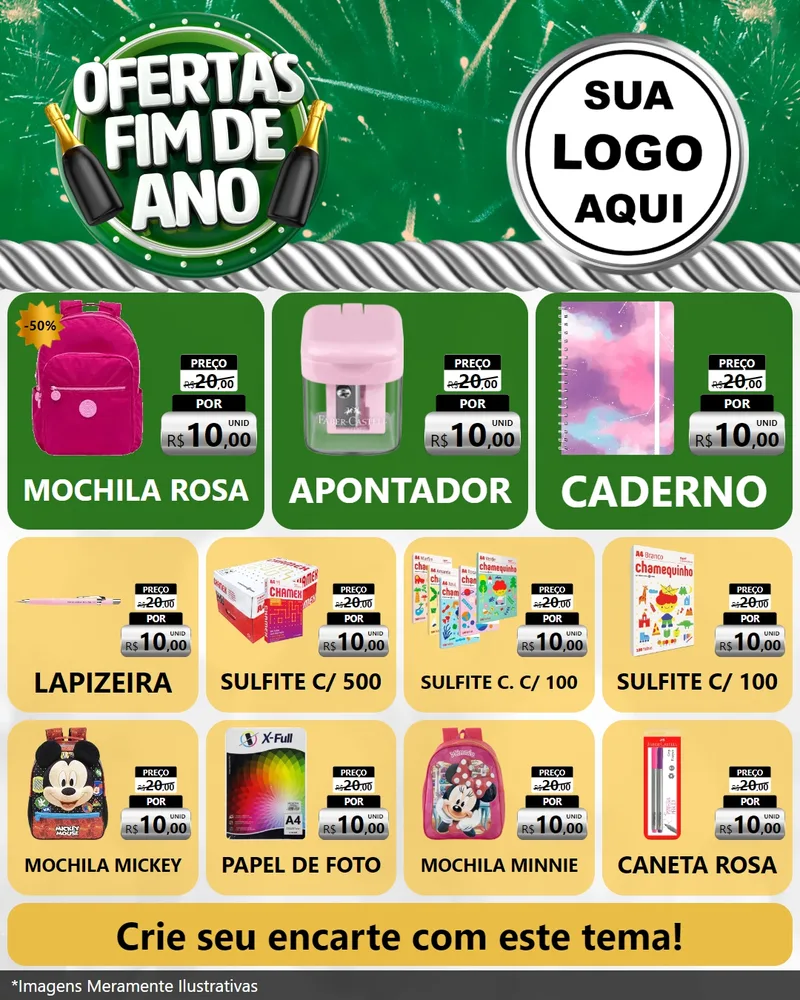 Modelo de Rede Social para Feed Instagram com o tema Ofertas Fim de Ano para Papelaria