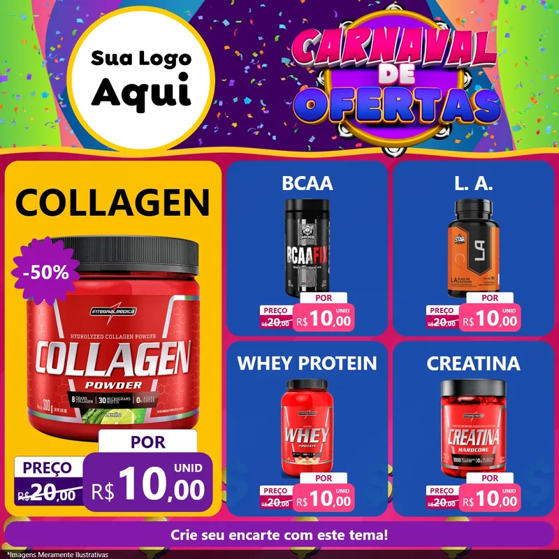 Modelo de Rede Social para Feed Facebook com o tema Carnaval de Ofertas para Suplementos alimentares