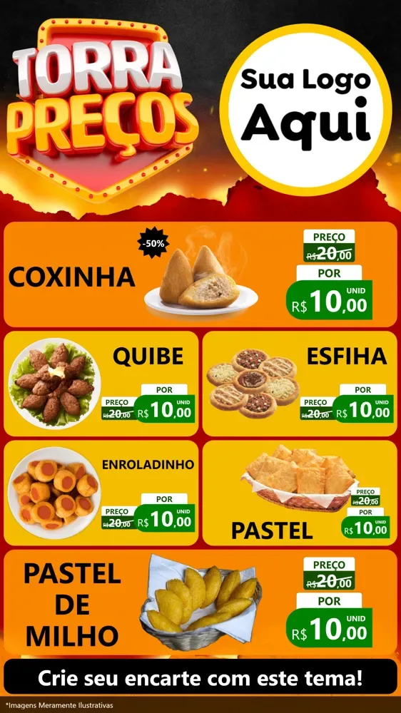 Modelo de TV para TV Vertical com o tema Torra Preços para Salgadaria