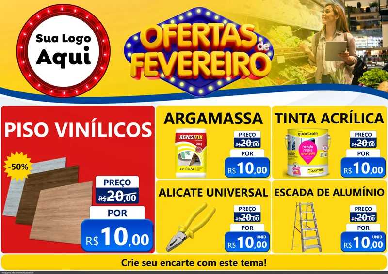 Modelo de Encarte para Encarte A4 Horizontal com o tema Ofertas de Fevereiro para Material para Construção