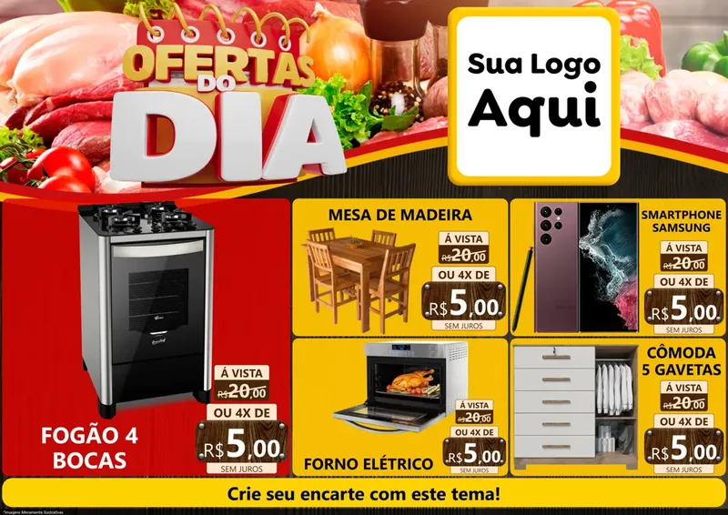 Modelo de Encarte para Encarte A4 Horizontal com o tema Ofertas do Dia para Móveis e Eletro