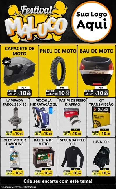 Modelo de Encarte para Encarte Grande com o tema Festival Maluco para Moto peças