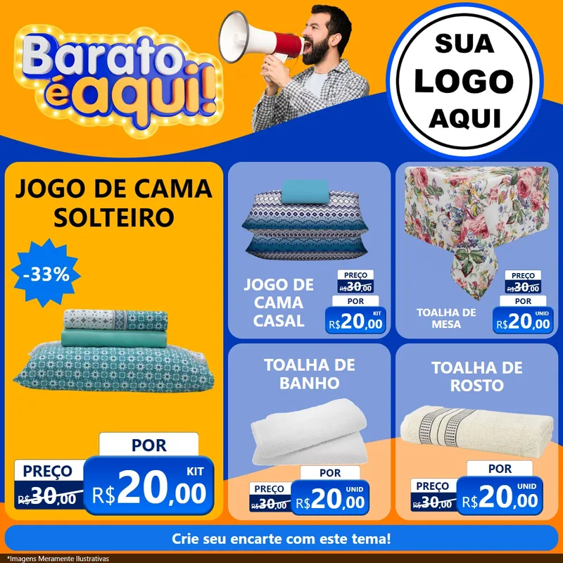 Modelo de Rede Social para Feed Facebook com o tema Barato é aqui para Cama, Mesa e Banho