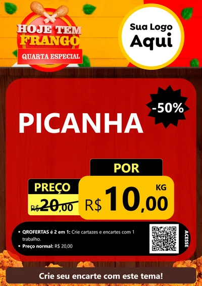 Modelo de Cartaz para Cartaz A4 Vertical com o tema Hoje tem Frango Quarta Especial para Açougue
