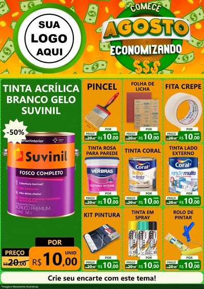 Modelo de Encarte para Encarte A4 Vertical com o tema Comece Agosto Economizando para Tintas e Ferramentas