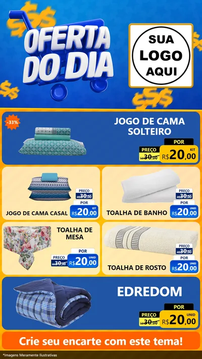 Modelo de TV para TV Vertical com o tema Oferta do Dia para Cama, Mesa e Banho