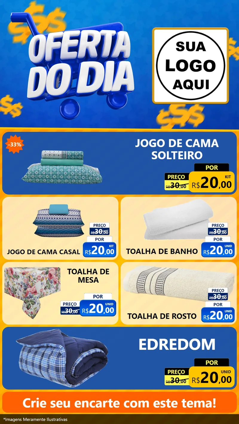 Modelo de TV para TV Vertical com o tema Oferta do Dia para Cama, Mesa e Banho