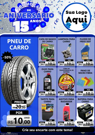 Modelo de Encarte para Encarte A4 Vertical com o tema Promoção de Aniversário - 15 Anos para Auto peças