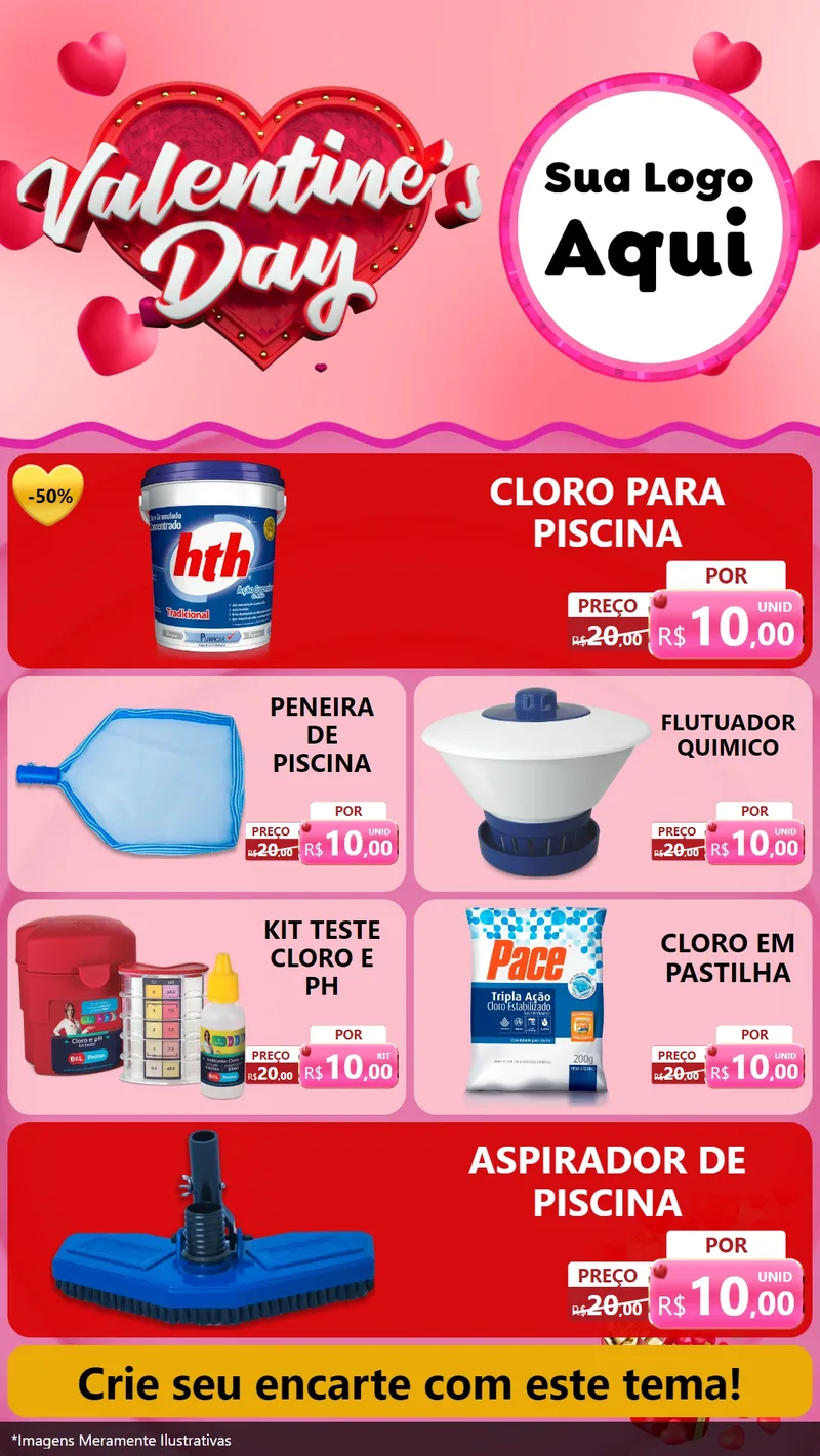 Modelo de TV para TV Vertical com o tema Valentine's Day para Produtos para Piscina