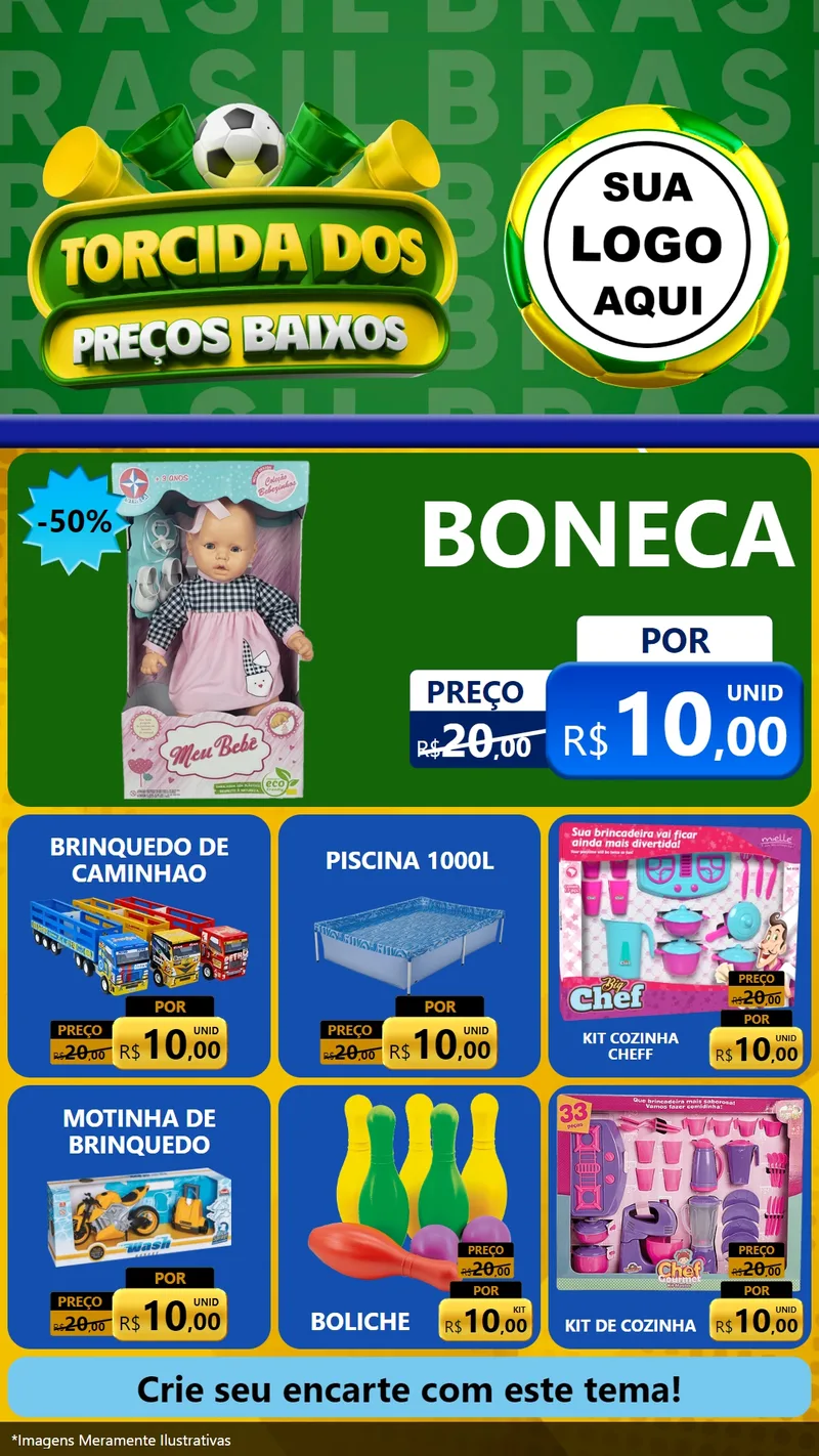 Modelo de Rede Social para Stories com o tema Torcida dos Preços Baixos para Brinquedos
