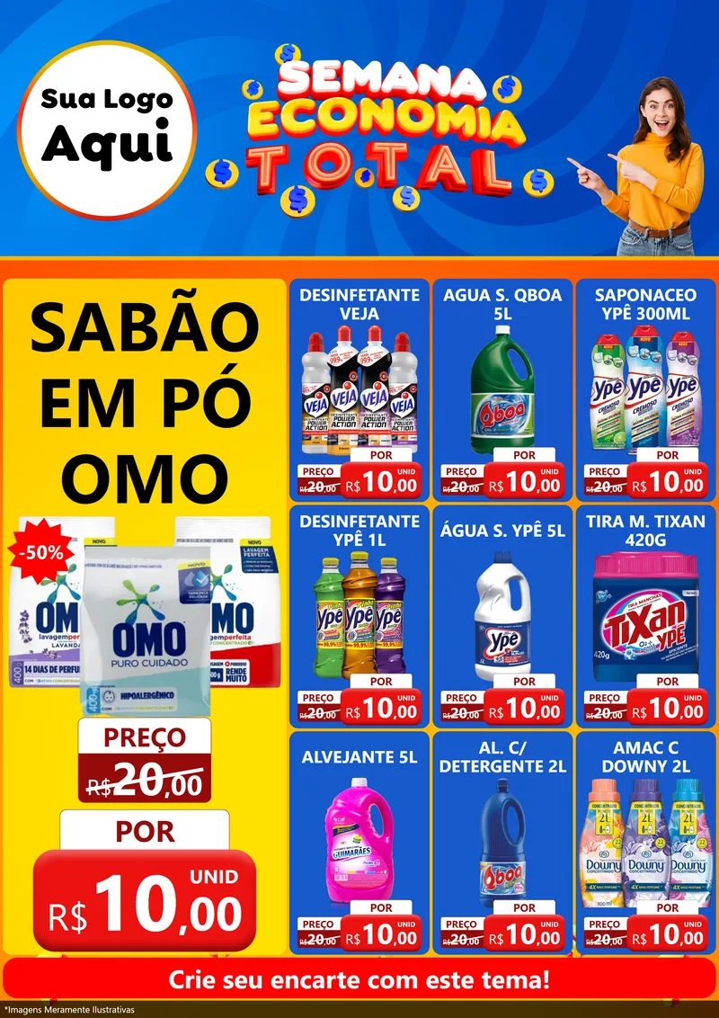 Modelo de Encarte para Encarte A4 Vertical com o tema Semana Economia Total para Produtos de Limpeza