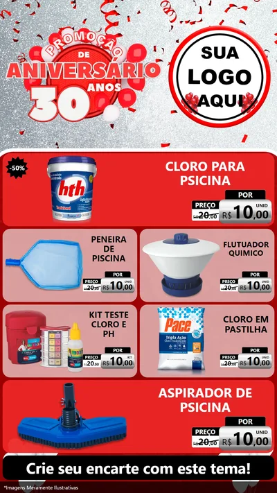 Modelo de TV para TV Vertical com o tema Promoção de Aniversário - 30 Anos para Produtos para Piscina