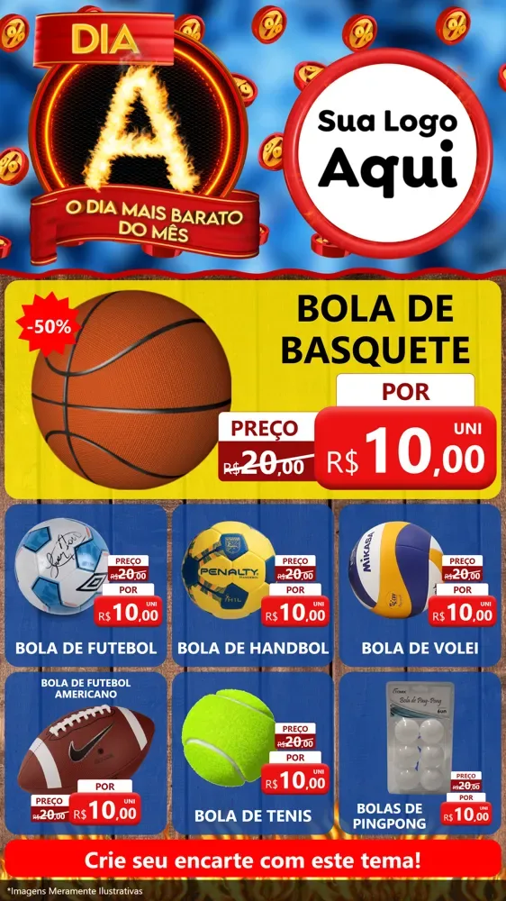 Modelo de Rede Social para Stories com o tema Dia A - O Dia Mais Barato Do Mês para Artigos Esportivos