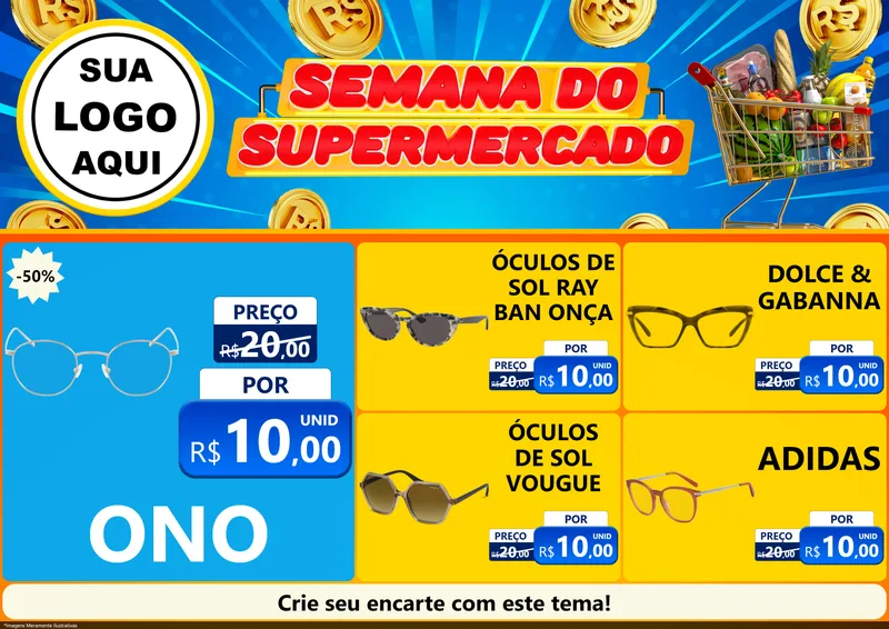 Modelo de Encarte para Encarte A4 Horizontal com o tema Semana do Supermercado para Óticas