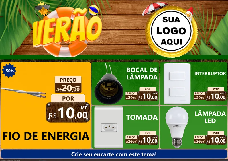 Modelo de Encarte para Encarte A4 Horizontal com o tema Verão para Materiais Elétricos