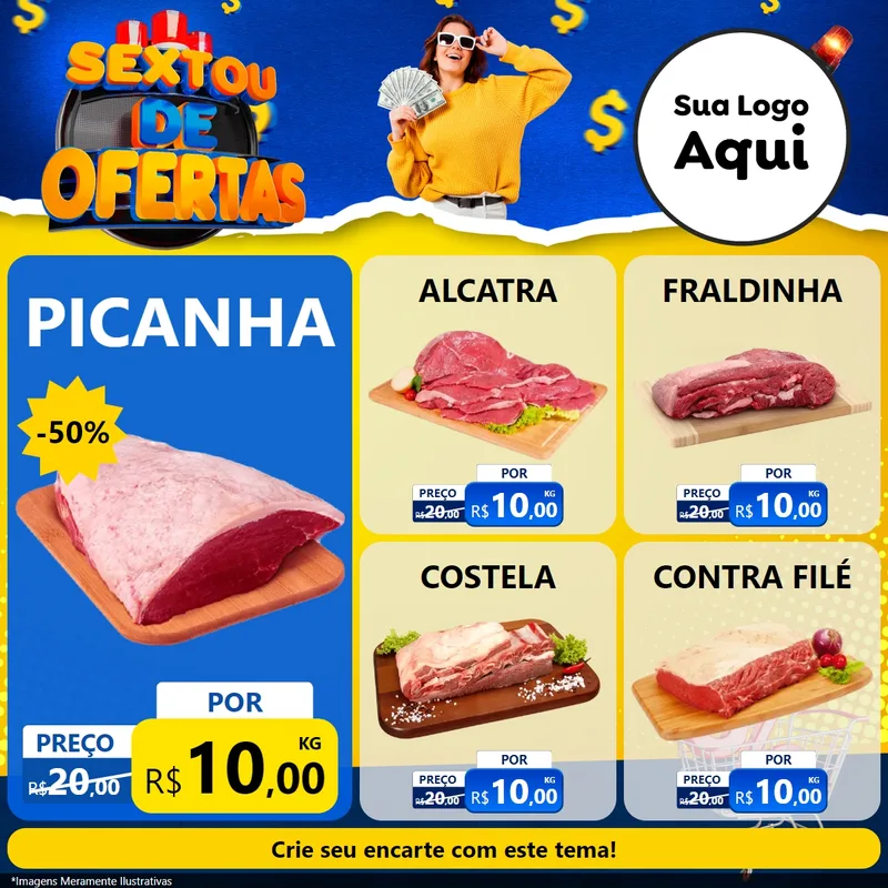 Modelo de Rede Social para Feed Facebook com o tema Sextou de Ofertas para Açougue