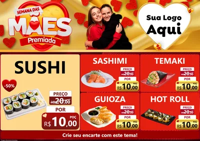 Modelo de Encarte para Encarte A4 Horizontal com o tema Semana das Mães Premiada para Comida japonesa