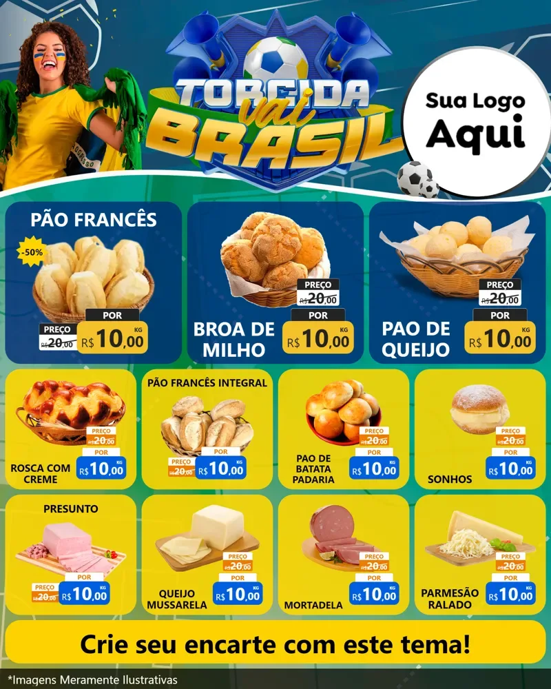 Modelo de Rede Social para Feed Instagram com o tema Torcida Vai Brasil - Copa para Padaria