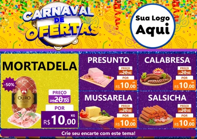 Modelo de Encarte para Encarte A4 Horizontal com o tema Carnaval de Ofertas para Frios e Laticínios