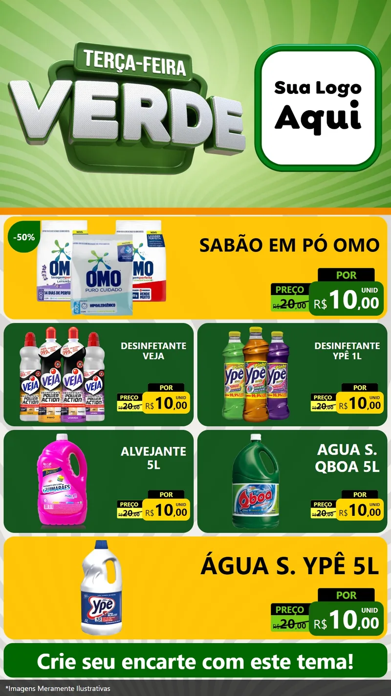 Modelo de TV para TV Vertical com o tema Terça - Feira Verde para Produtos de Limpeza