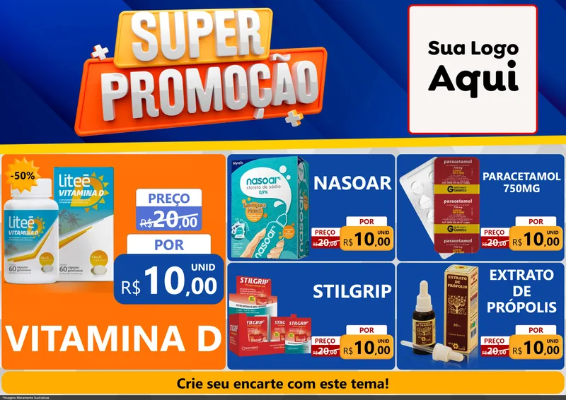 Modelo de Encarte para Encarte A4 Horizontal com o tema Super Promoção para Farmácia