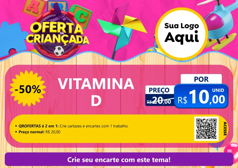 Modelo de Cartaz para Cartaz A4 Horizontal com o tema Oferta da Criançada para Farmácia
