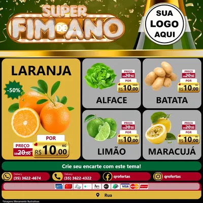 Modelo de Rede Social para Feed Facebook com o tema Super Fim de Ano para Hortifrúti