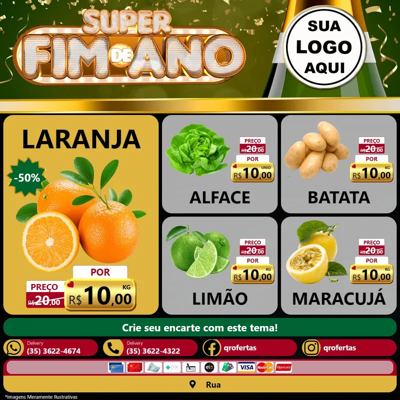 Modelo de Rede Social para Feed Facebook com o tema Super Fim de Ano para Hortifrúti