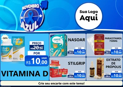 Modelo de Encarte para Encarte A4 Horizontal com o tema Novembro Azul para Farmácia