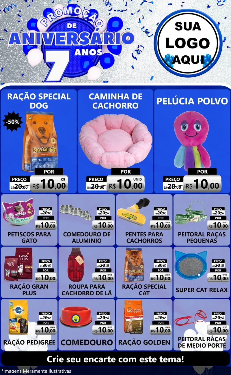 Modelo de Encarte para Encarte Grande com o tema Promoção de Aniversário - 7 Anos para Pet Shop