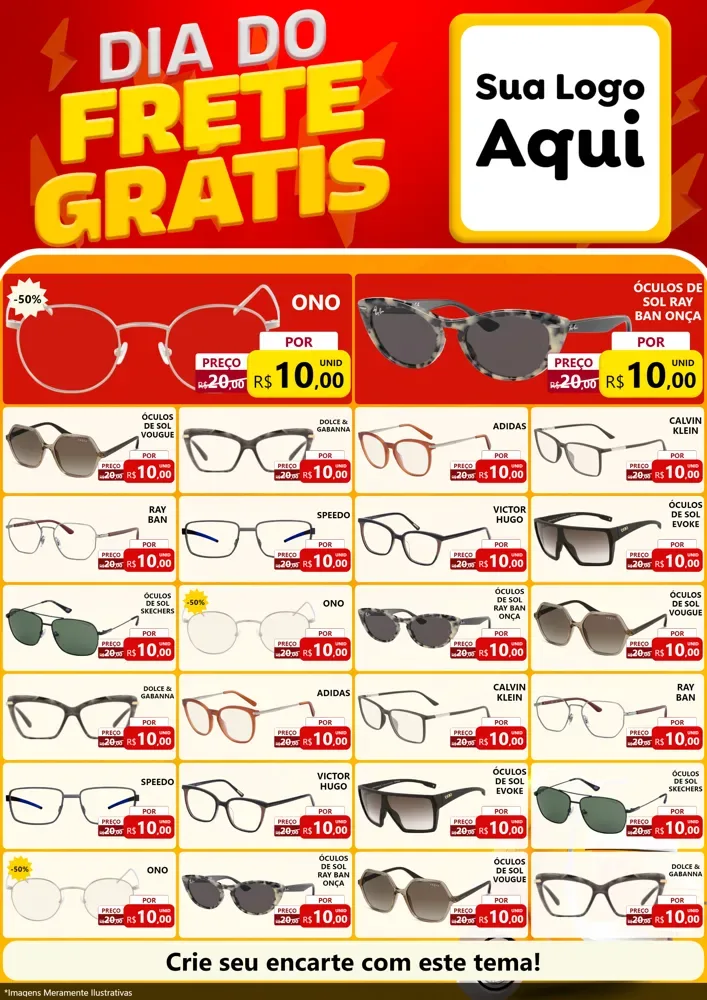 Modelo de Encarte para Encarte A4 Vertical com o tema Dia do Frete Grátis para Óticas