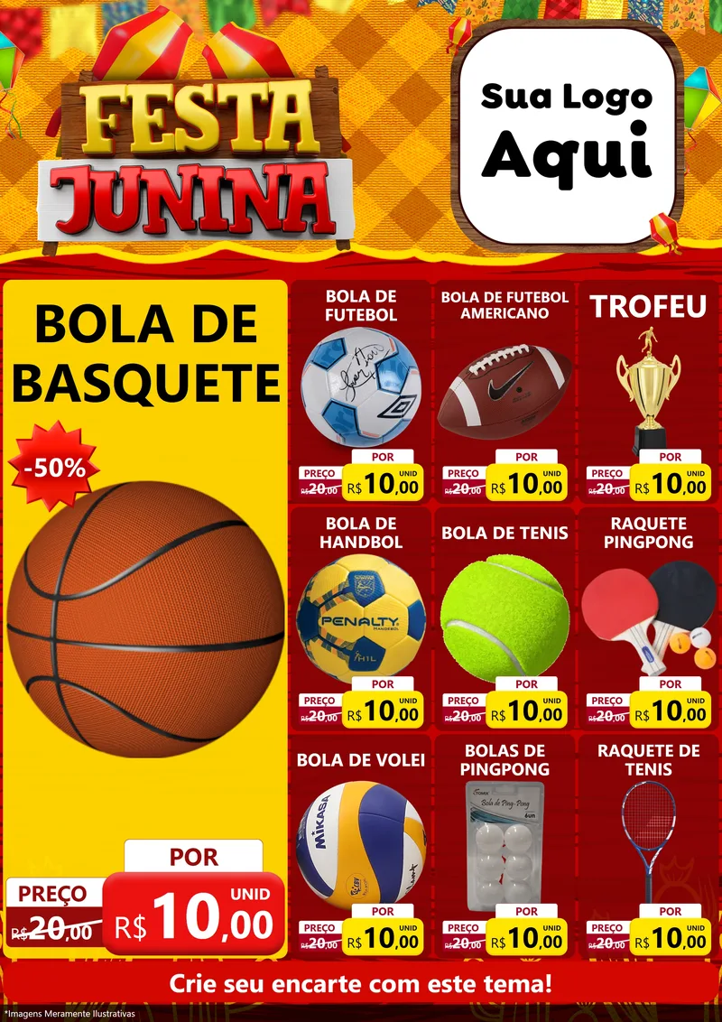 Modelo de Encarte para Encarte A4 Vertical com o tema Festa Junina para Artigos Esportivos