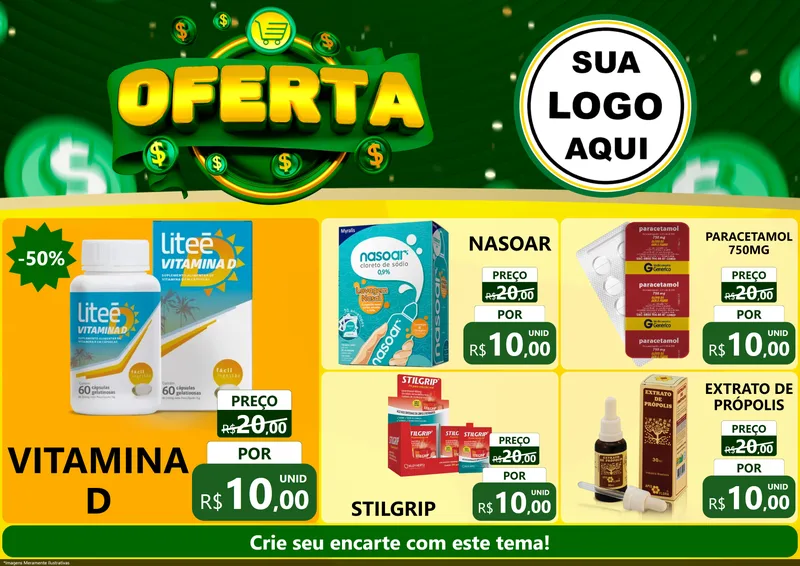 Modelo de Encarte para Encarte A4 Horizontal com o tema Oferta para Farmácia