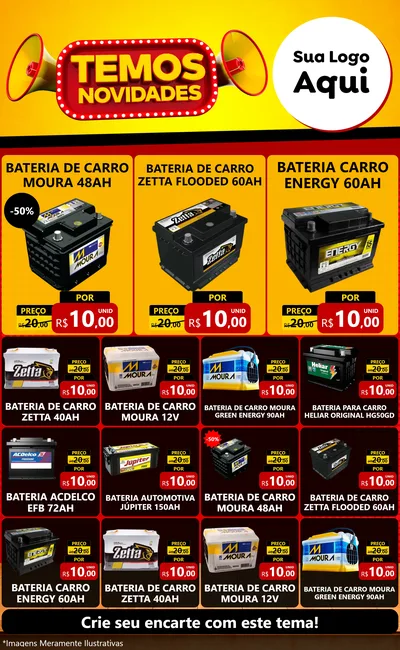 Modelo de Encarte para Encarte Grande com o tema Temos Novidades para Baterias Elétricas