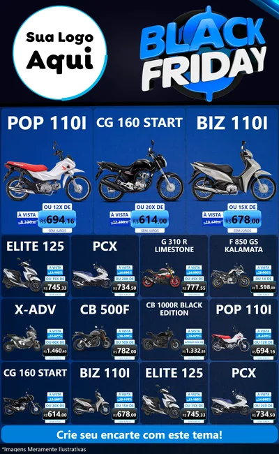 Modelo de Encarte para Encarte Grande com o tema Black Friday para Concessionaria de Motos