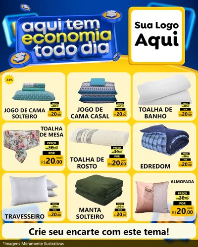 Modelo de Rede Social para Feed Instagram com o tema Aqui Tem Economia Todo Dia para Cama, Mesa e Banho