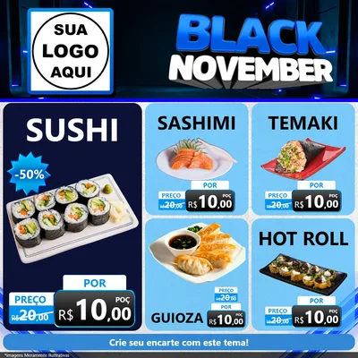 Modelo de Rede Social para Feed Facebook com o tema Black November para Comida japonesa