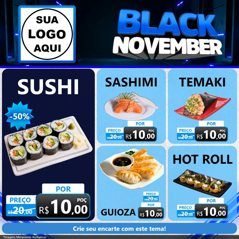 Modelo de Rede Social para Feed Facebook com o tema Black November para Comida japonesa