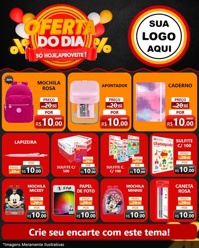 Modelo de Rede Social para Feed Instagram com o tema Oferta do Dia - Só hoje, Aproveite! para Papelaria