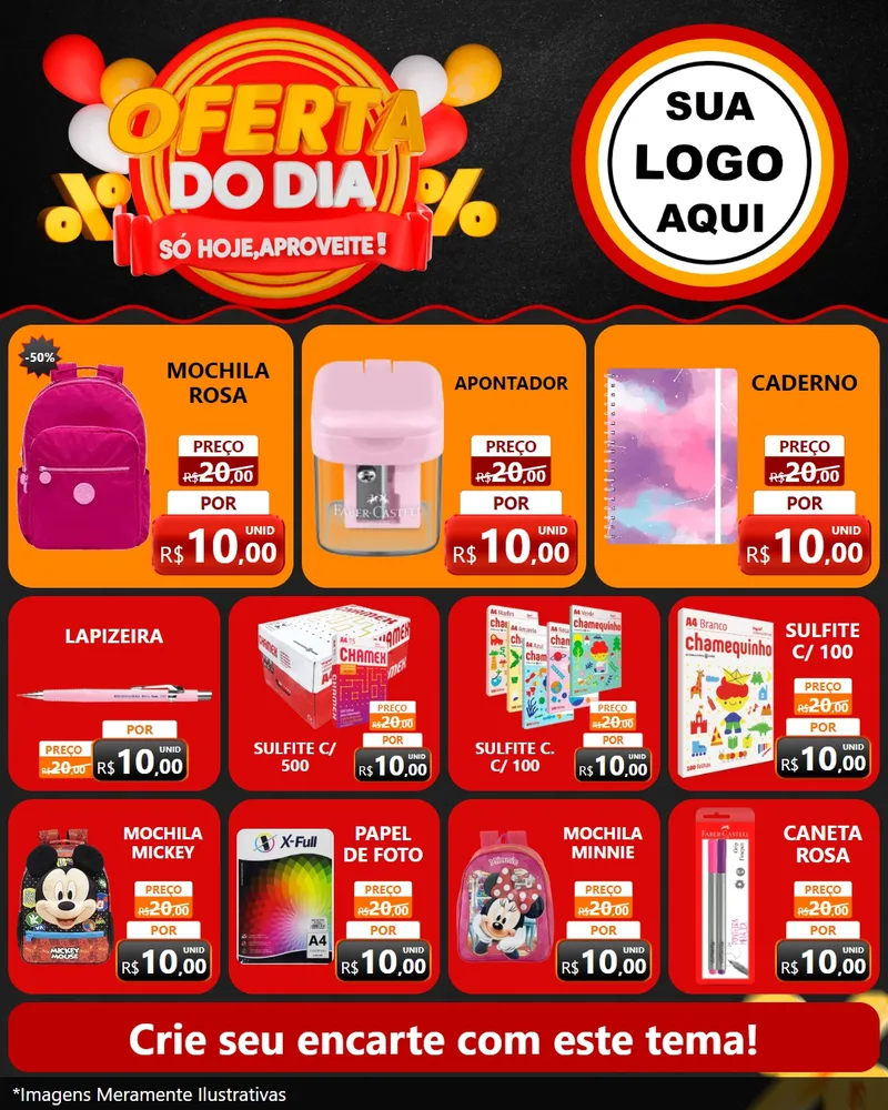 Modelo de Rede Social para Feed Instagram com o tema Oferta do Dia - Só hoje, Aproveite! para Papelaria