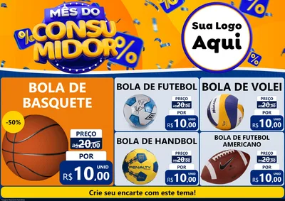 Modelo de Encarte para Encarte A4 Horizontal com o tema Mês do Consumidor para Artigos Esportivos
