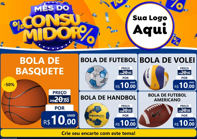 Modelo de Encarte para Encarte A4 Horizontal com o tema Mês do Consumidor para Artigos Esportivos