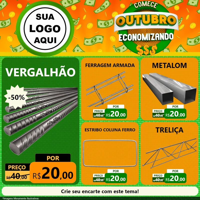 Modelo de Rede Social para Feed Facebook com o tema Comece Outubro Economizando para Ferragens