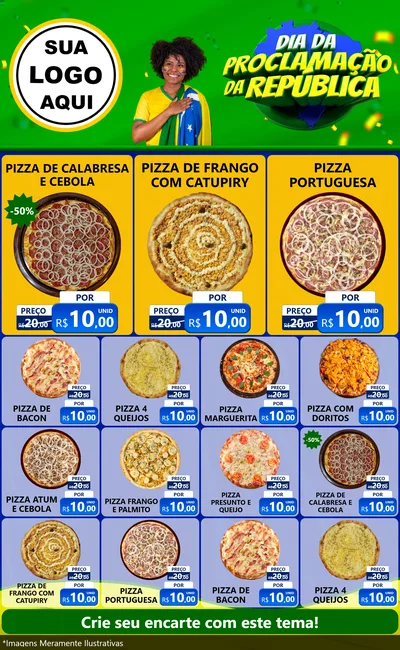 Modelo de Encarte para Encarte Grande com o tema Dia Da Proclamação Da República para Pizzaria