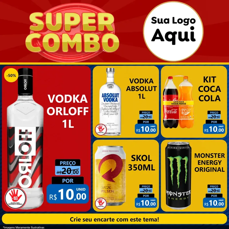 Modelo de Rede Social para Feed Facebook com o tema Super Combo para Distribuidora de bebidas